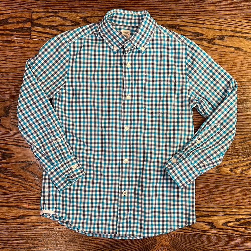 Crewcuts boys gingham button down shirt, size 8